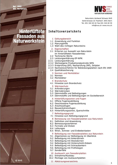 Merkblatt: NVS Hinterlüftete Fassaden aus Naturwerkstein - PDF