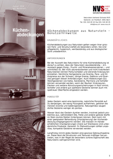 Merkblatt: Küchenabdeckungen aus Naturstein - Benutzerhinweise - PDF