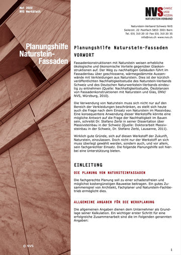 Merkblatt: NVS Planungshilfe Natursteinfassaden - PDF