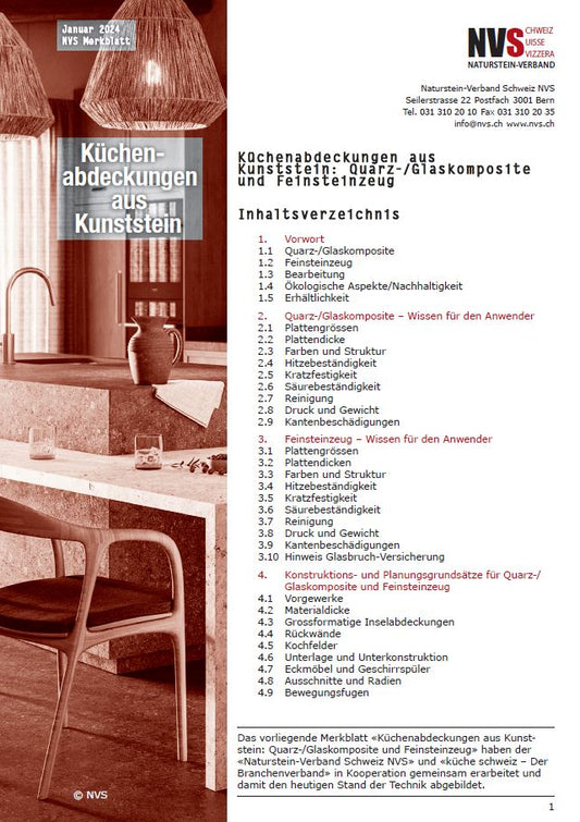 Merkblatt: NVS Küchenabdeckungen aus Kunststein