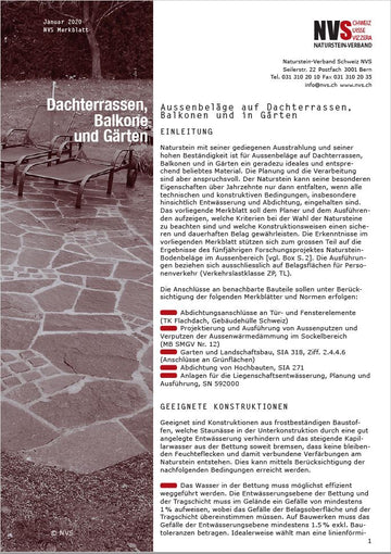 Merkblatt: NVS Aussenbeläge auf Dachterrassen, Balkonen und in Gärten - PDF