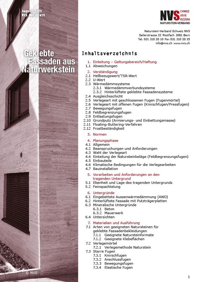 Merkblatt: NVS Geklebte Fassaden aus Naturwerkstein - PDF