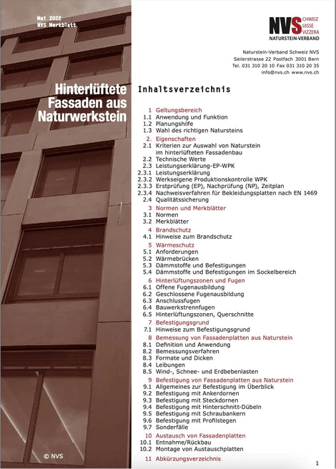 Merkblatt: NVS Hinterlüftete Fassaden aus Naturwerkstein - PDF